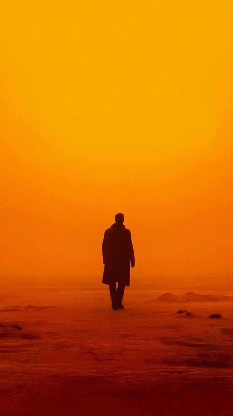 Blade Runner 2049 Silhouette Walking Through Orange Haze HD phone wallpaper