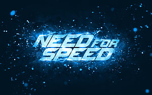 Need for Speed Electric Blue Logo with Neon Particle Effects on Dark Background HD wallpaper