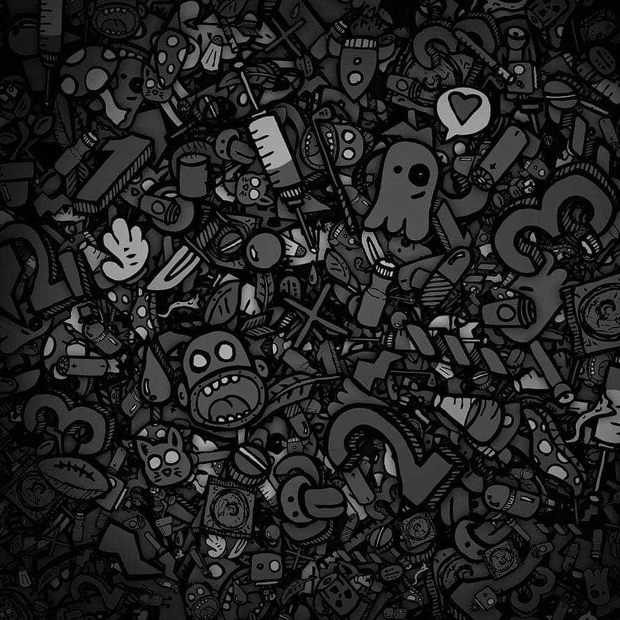 Monochrome Doodle Graffiti Pattern with Ghosts, Monsters, and Urban Street Art Elements HD phone wallpaper