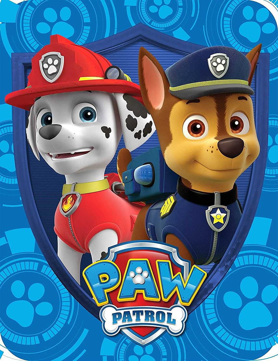 PAW Patrol Marshall and Chase Hero Dogs in Uniforms with Official Logo on Blue Background HD phone wallpaper