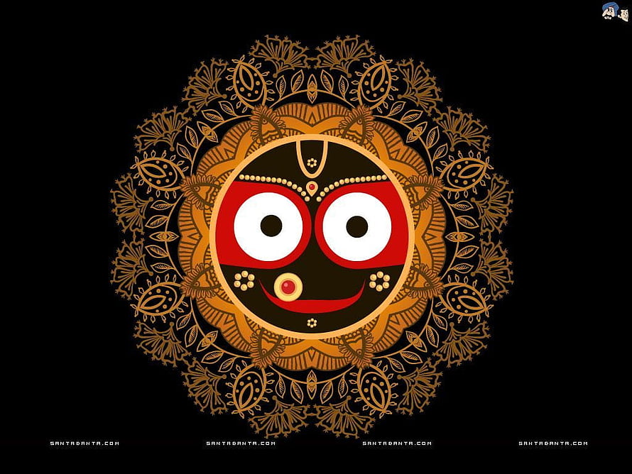 Lord Jagannath Mandala Artwork with Intricate Floral Patterns on Black Background HD wallpaper