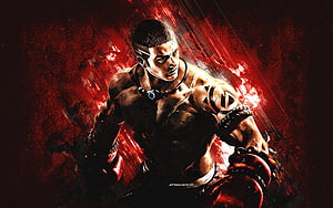Paquito from Mobile Legends in a fierce fighting stance against a dramatic red background HD wallpaper