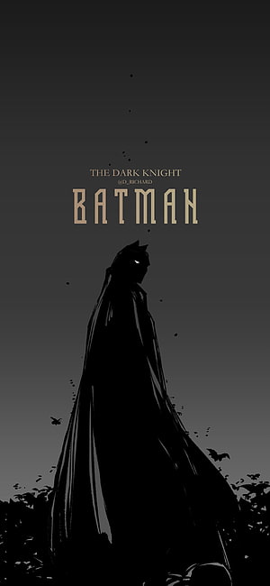 Batman Silhouette with Bats and Dark Knight Typography on Black Background, Batman Lockscreen, Batman Aesthetic HD phone wallpaper