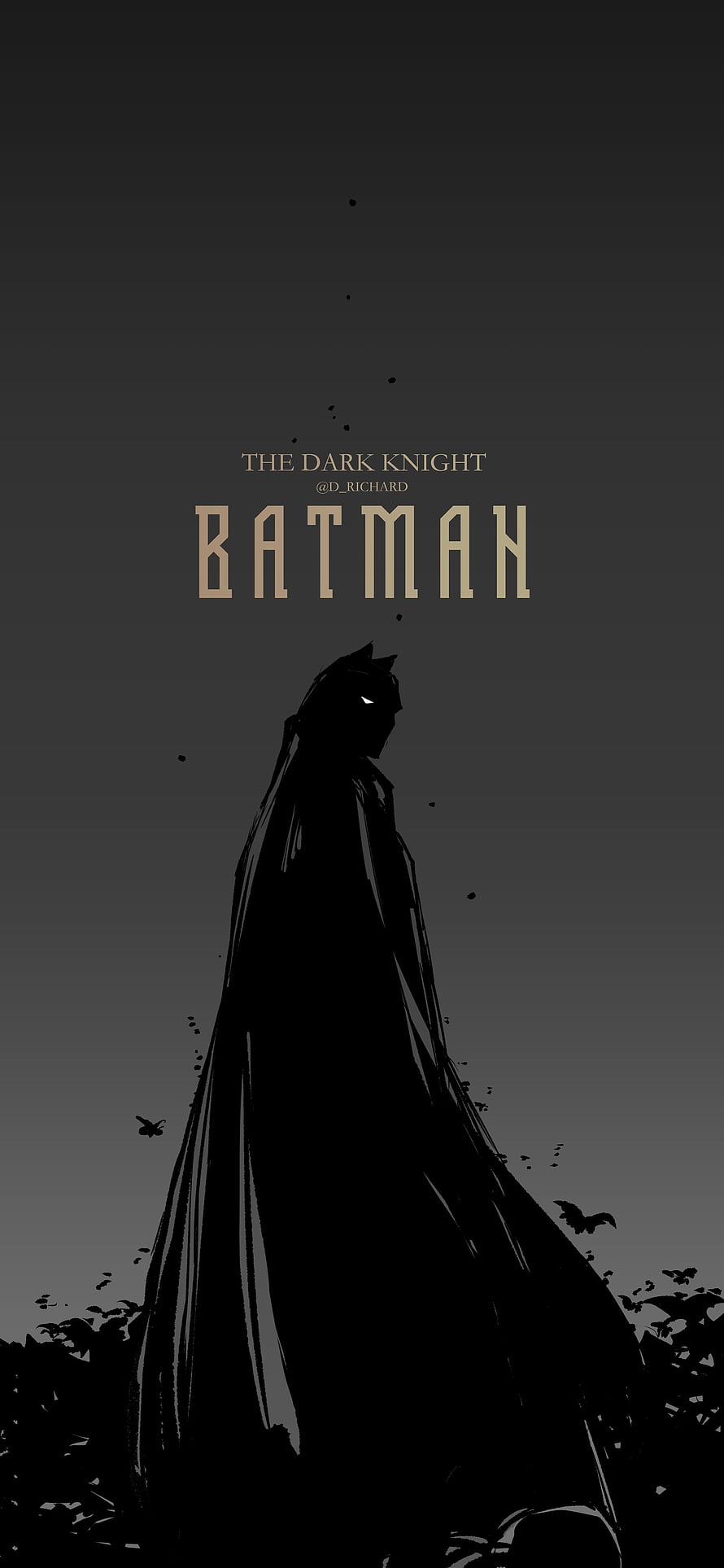 Batman Silhouette with Bats and Dark Knight Typography on Black Background, Batman Lockscreen, Batman Aesthetic HD phone wallpaper