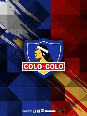 Colo Colo Club de Fútbol Official Crest on Geometric Blue and Red Background HD phone wallpaper