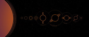 Minimalist Solar System Line Art with Orange Planets on Black Space Background HD wallpaper