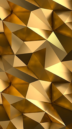 Golden Geometric Faceted Pattern with Metallic Triangular Shapes and Abstract 3D Depth HD phone wallpaper