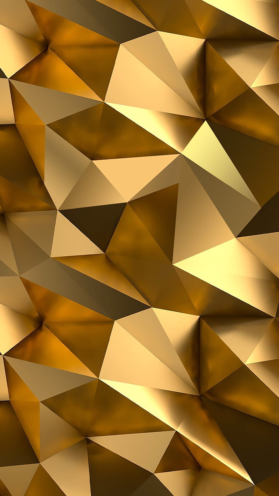 Golden Geometric Faceted Pattern with Metallic Triangular Shapes and Abstract 3D Depth HD phone wallpaper