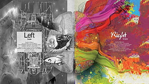 Left Brain vs Right Brain Concept Art with Einstein and Colorful Abstract Design HD wallpaper