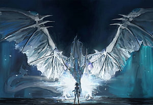 Yusei Fudo and Stardust Dragon in Epic Fantasy Battle Scene HD wallpaper