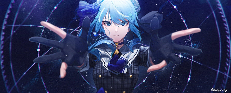 Hoshimachi Suisei from Hololive Reaching Forward in a Cosmic Setting HD wallpaper