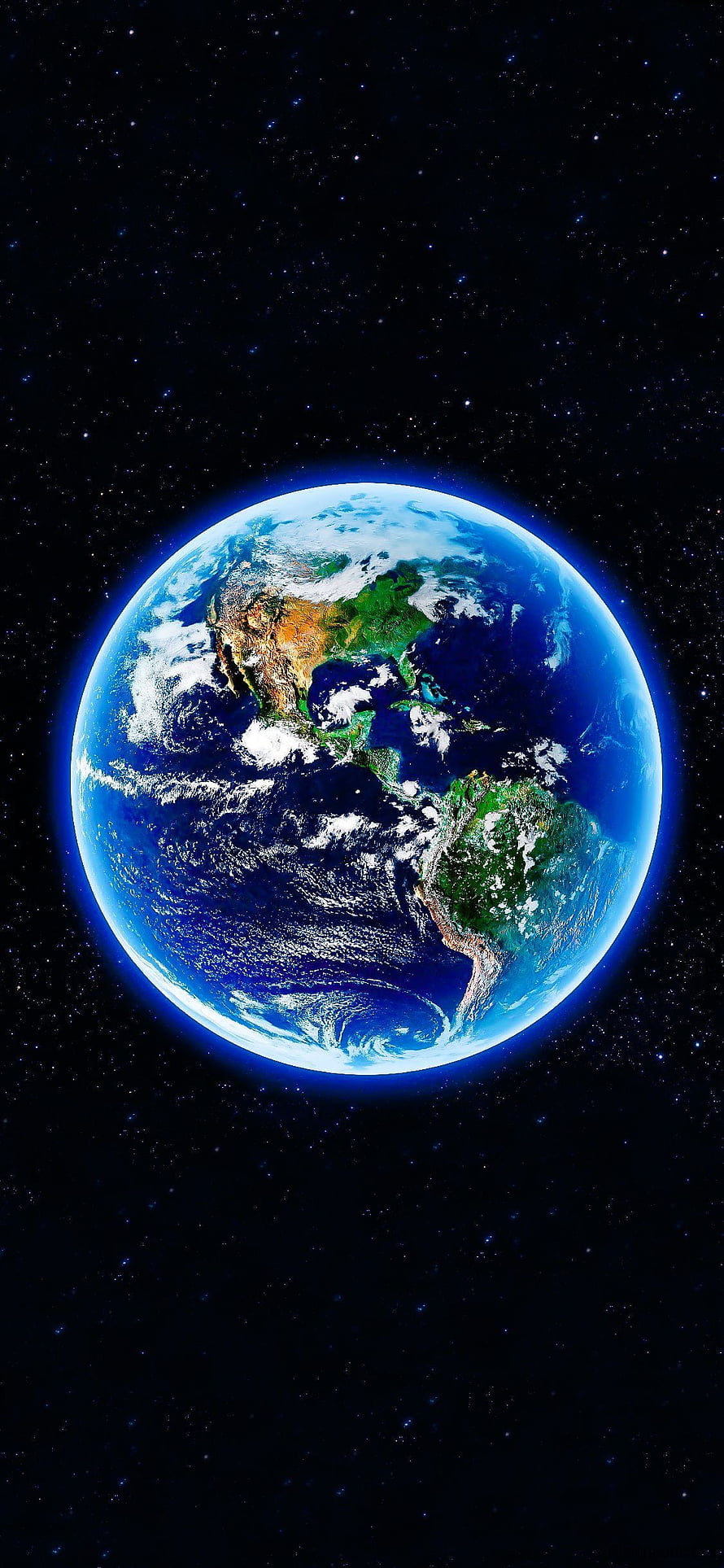 Full Earth View From Space With North and South America Against a Starry Black Sky HD phone wallpaper