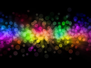 Vibrant Rainbow Bokeh Light Orbs on Black Background HD wallpaper