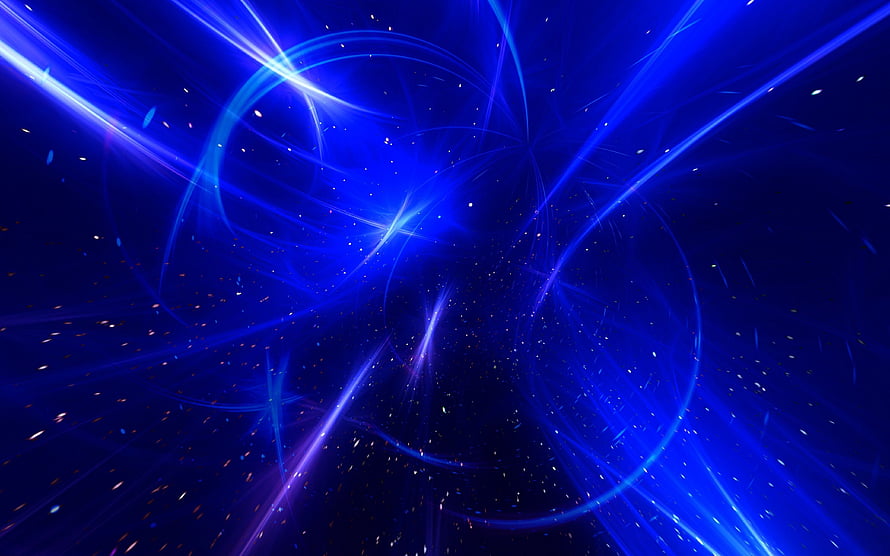 Vibrant Blue Laser Light Streaks and Glowing Orbs in a Dark Cosmic Space HD wallpaper