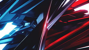 Abstract Geometric Architecture with Blue and Red Neon Light Beams HD wallpaper
