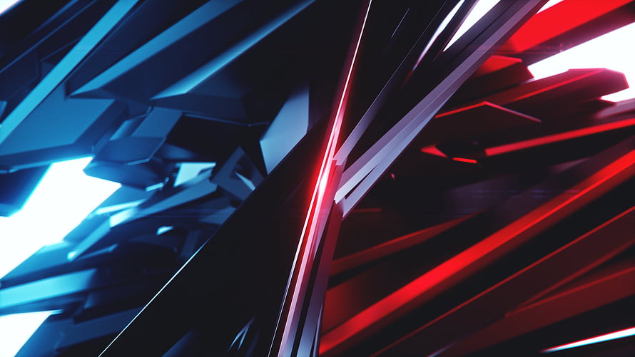 Abstract Geometric Architecture with Blue and Red Neon Light Beams HD wallpaper