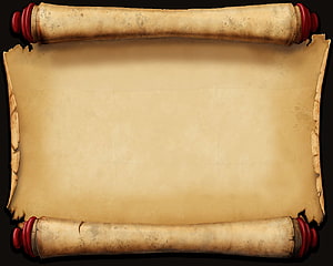 Ancient Parchment Scroll with Red Wooden Rods on Black Background HD wallpaper
