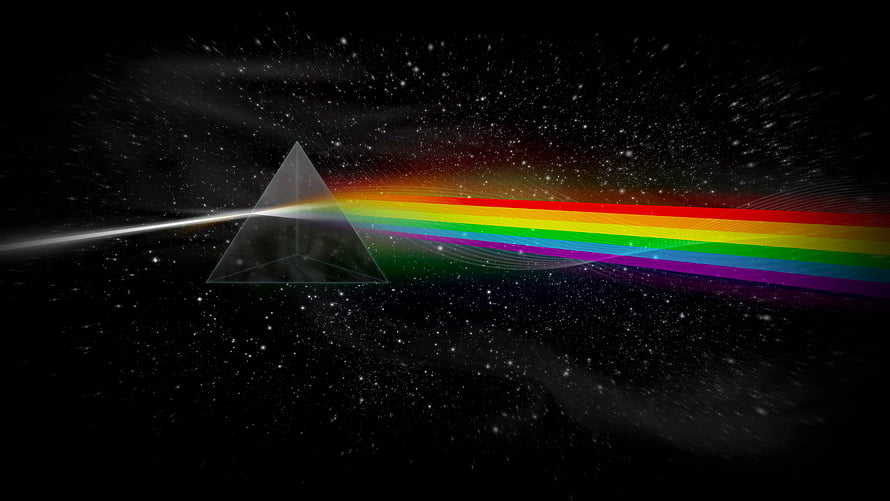 Pink Floyd Prism Refraction Artwork with Rainbow Spectrum on Starry Space Background HD wallpaper