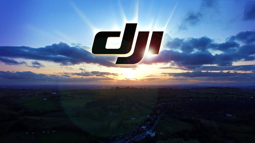 DJI Logo Over Aerial Sunset Landscape With Dramatic Clouds And Golden Horizon Light HD wallpaper