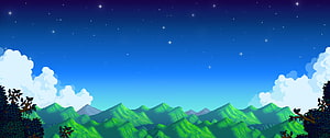 Stardew Valley Night Sky Over Green Mountains and Clouds HD wallpaper