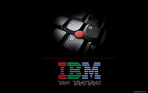 IBM ThinkPad TrackPoint Keyboard Close-Up with Classic Striped Logo on Black Background HD wallpaper