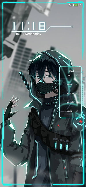 Black Swordsman Anime Character in Cyberpunk Hoodie with Neon Interface, Swordsman In Black MIUI theme and Tutorial, Black Swordsman HD phone wallpaper