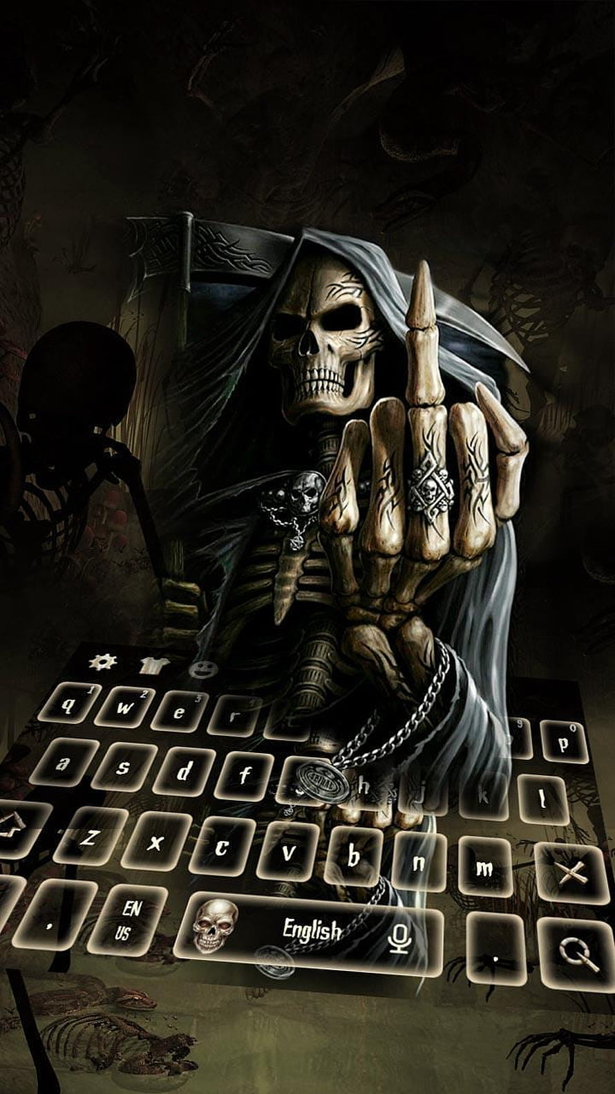 Grim Reaper Skeleton with Keyboard Theme, Dark Fantasy Skull and Bones Digital Art HD phone wallpaper