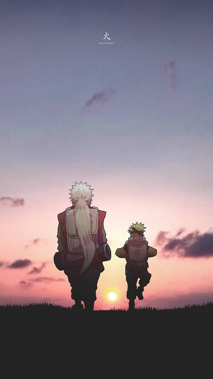 Naruto and Jiraiya Walking Together at Sunset in Anime Style HD phone wallpaper