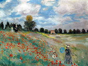 Claude Monet Impressionist Painting of a Poppies Field in Argenteuil HD wallpaper