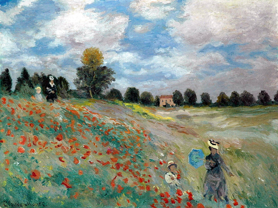 Claude Monet Impressionist Painting of a Poppies Field in Argenteuil HD wallpaper