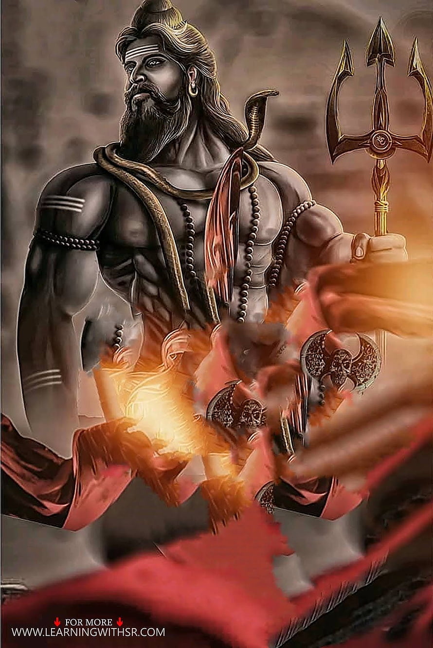 Mighty Lord Shiva Mahakal Digital Art with Trishul and Rudraksha HD phone wallpaper