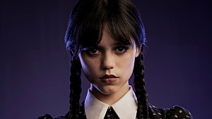 Wednesday Addams Character Portrait with Braids and Dark Aesthetic HD wallpaper