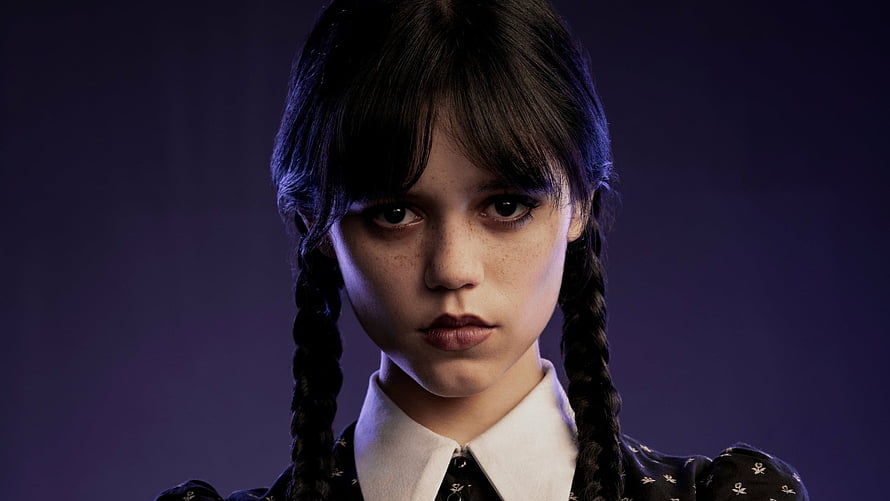 Wednesday Addams Character Portrait with Braids and Dark Aesthetic HD wallpaper