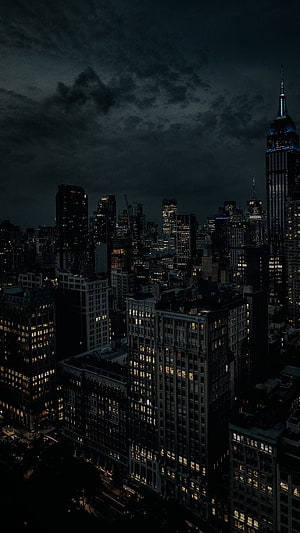 Moody New York City Skyline at Night with Empire State Building HD phone wallpaper