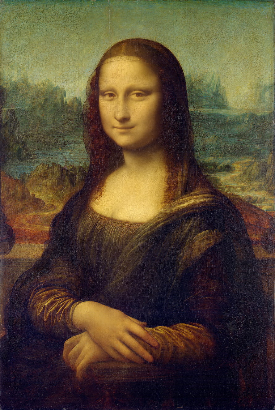 Mona Lisa Portrait by Leonardo Da Vinci with Misty Landscape Background HD phone wallpaper
