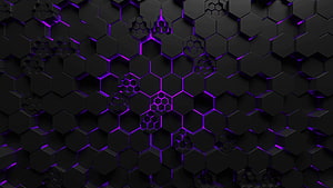 Dark 3D Hexagonal Grid with Neon Purple Glow and Fractal Depth HD wallpaper
