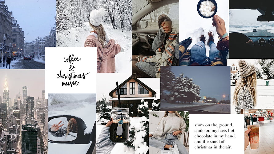 Winter Aesthetic Collage Featuring Snowy Streets, Cozy Coffee, and Christmas Vibes HD wallpaper