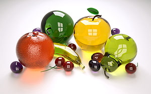 Glossy 3D Glass Fruit Collection with Windows Logo Reflections HD wallpaper