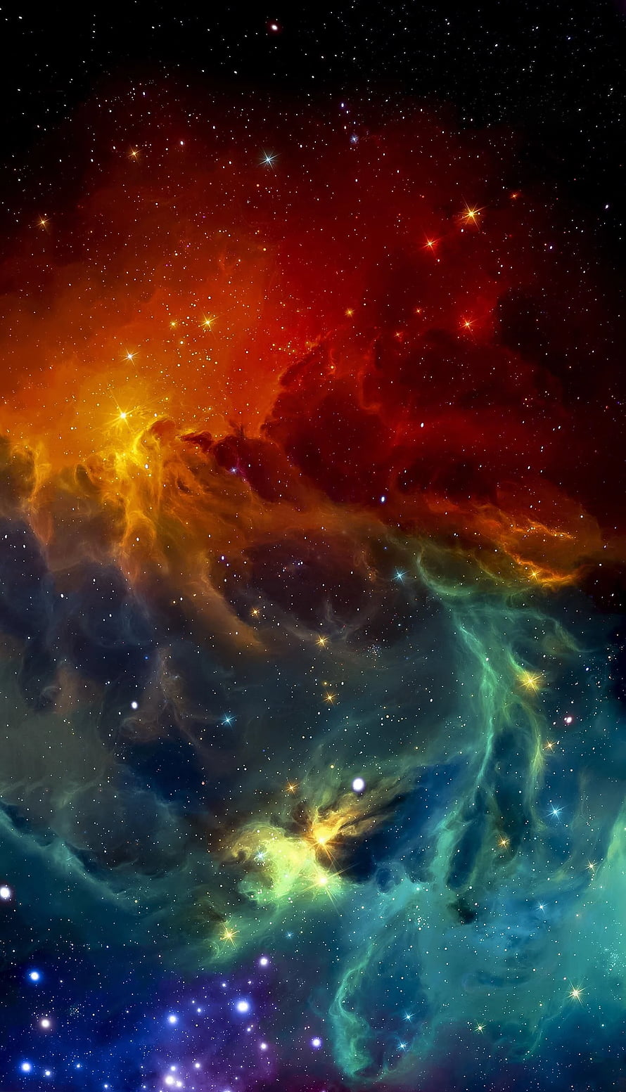 Vibrant Cosmic Nebula with Swirling Red, Orange, and Teal Gas Clouds in Deep Space HD phone wallpaper