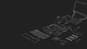 Lenovo Legion Laptop Exploded View Technical Blueprint on Dark Background HD wallpaper