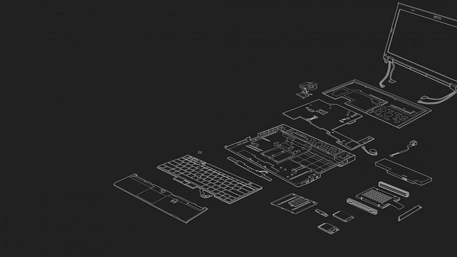 Lenovo Legion Laptop Exploded View Technical Blueprint on Dark Background HD wallpaper