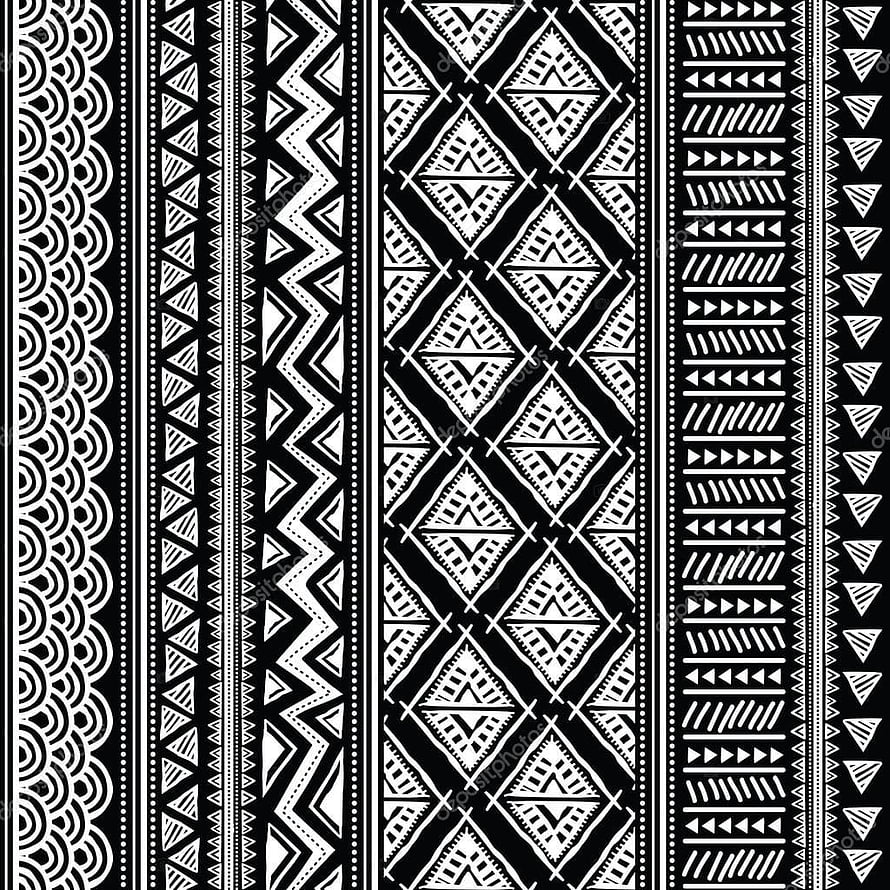Black and white African tribal geometric pattern with diamond and chevron motifs HD phone wallpaper