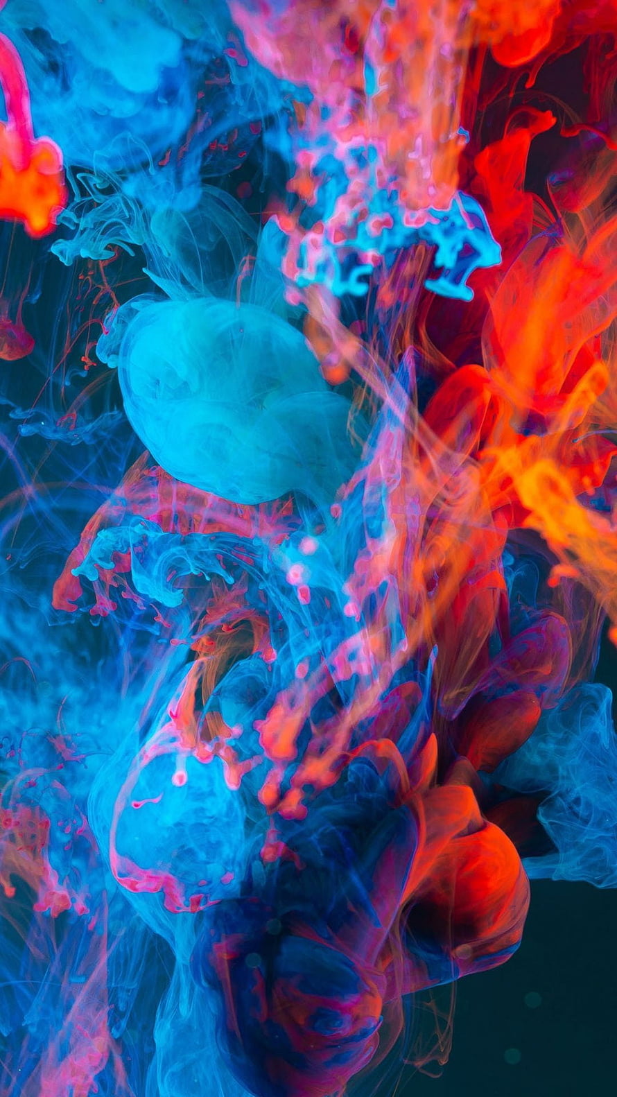 Vibrant Red and Blue Ink Swirls in Water Abstract Fluid Art HD phone wallpaper