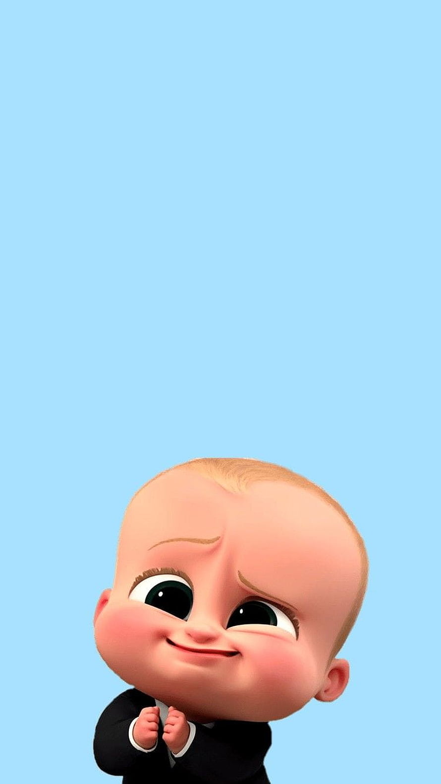 The Boss Baby 3D Animated Character in a Black Suit on a Light Blue Background HD phone wallpaper