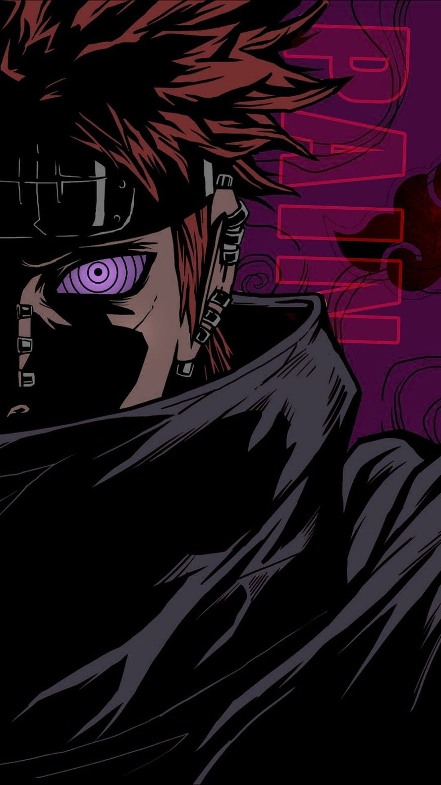 Pain Yahiko Anime Character Portrait with Purple Rinnegan Eye and Dark Cloak HD phone wallpaper