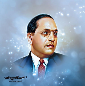 B. R. Ambedkar Digital Portrait in Formal Suit with Round Glasses and Ethereal Blue Background HD phone wallpaper