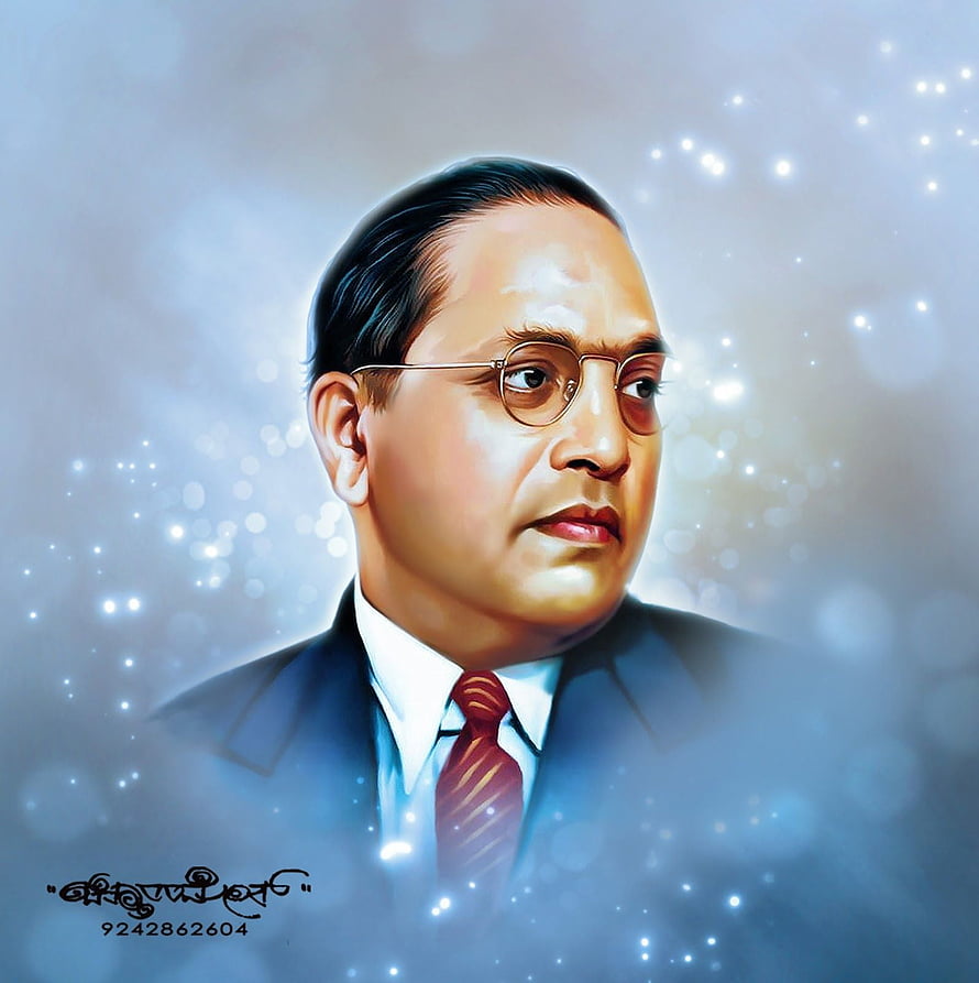 B. R. Ambedkar Digital Portrait in Formal Suit with Round Glasses and Ethereal Blue Background HD phone wallpaper