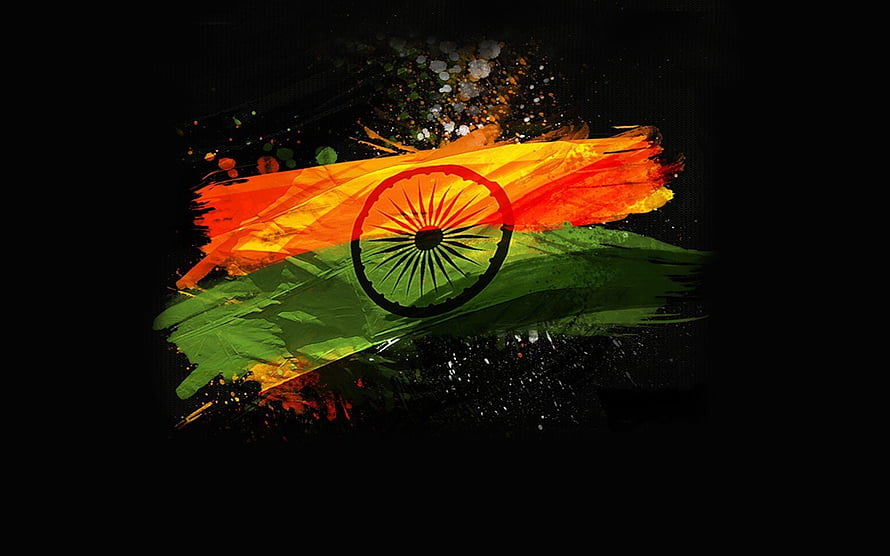 Painted Indian National Flag with Ashoka Chakra on Dark Black Background HD wallpaper