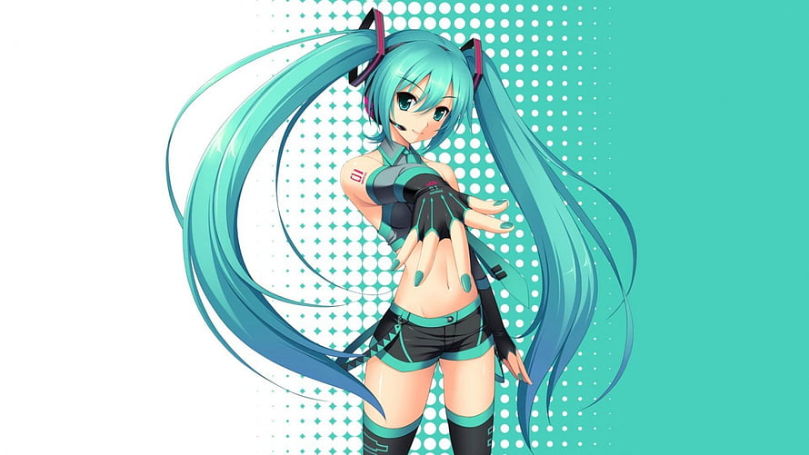 Hatsune Miku Anime Character with Turquoise Twin Tails in Futuristic Outfit HD wallpaper