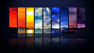 Colorful Sky Gradient Panels Over Calm Water Reflection HD wallpaper